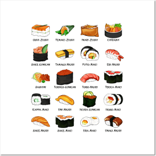 Various sushi preparations - Sushi varieties Posters and Art